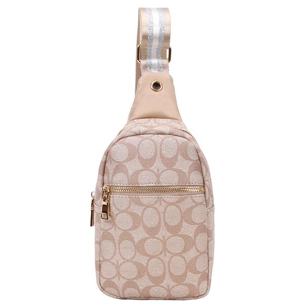 OVAL PRINT ZIPPER SLING CROSSBODY BAG