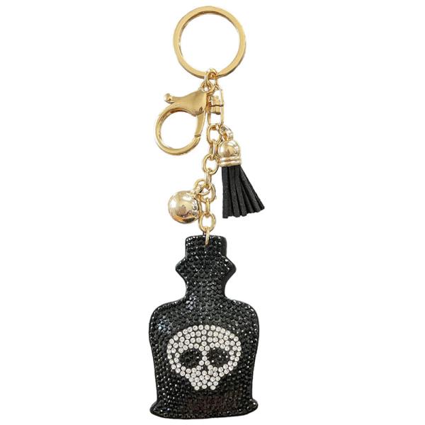 RHINESTONE SKULL POISON KEYCHAIN WITL TASSEL