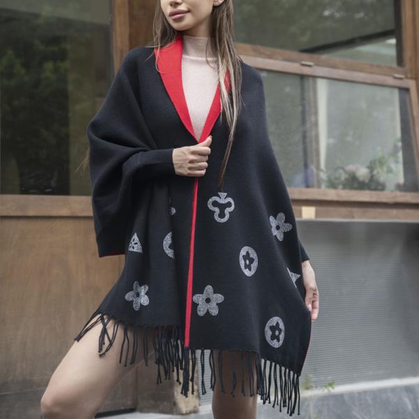 TWO COLOR FLOWER SHAWL PONCHO