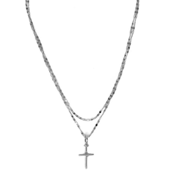 2 LAYERED METAL CHAIN CROSS PENDANT NECKLACE