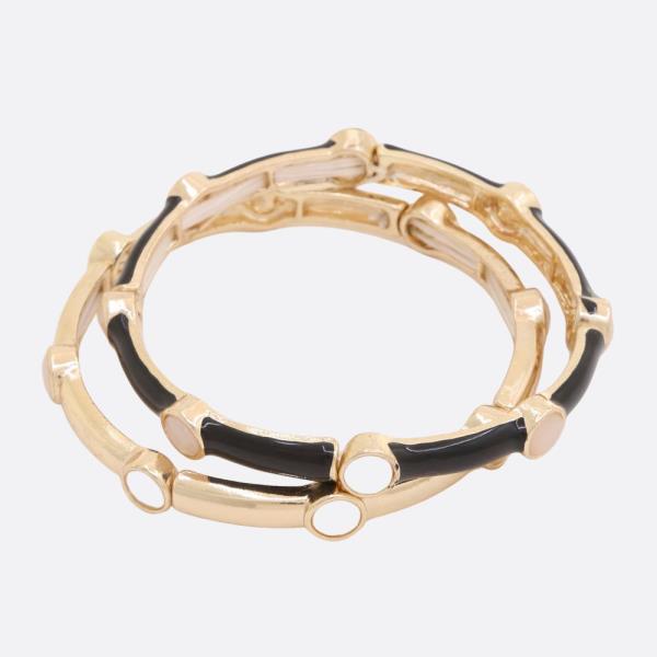 TWO TONE METAL BANGLE BRACELET SET