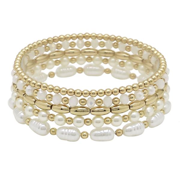 METAL PEARL MIX STRETCH BRACELET SET