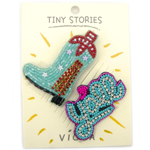 SEED BEAD WESTERN GIRL YALL BROOCH PIN SET