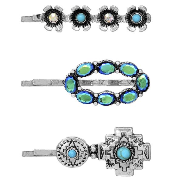 WESTERN STYLE METAL TQ STONE HAIR PIN SET