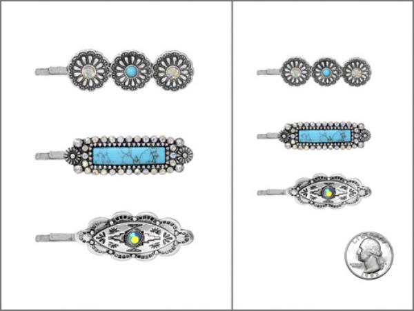 WESTERN STYLE METAL TQ STONE HAIR PIN SET