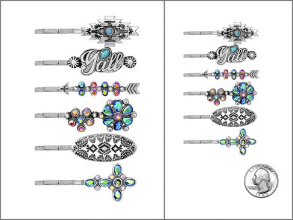 WESTERN STYLE METAL TQ STONE HAIR PIN SET