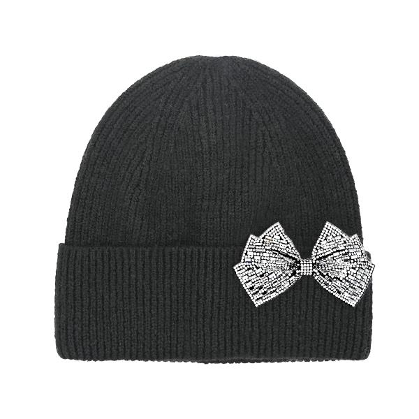 CC RHINESTONE BOW CUFF BEANIE