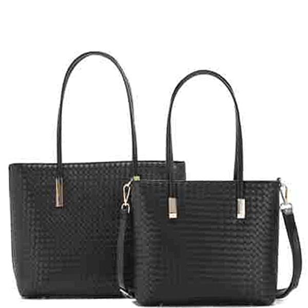 2IN1 WOVEN FASHION DESIGN TOTE W MATCHING BAG SET