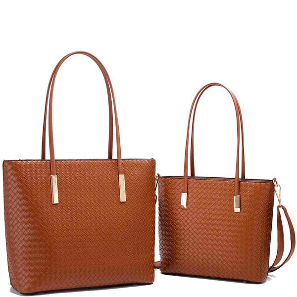 2IN1 WOVEN FASHION DESIGN TOTE W MATCHING BAG SET