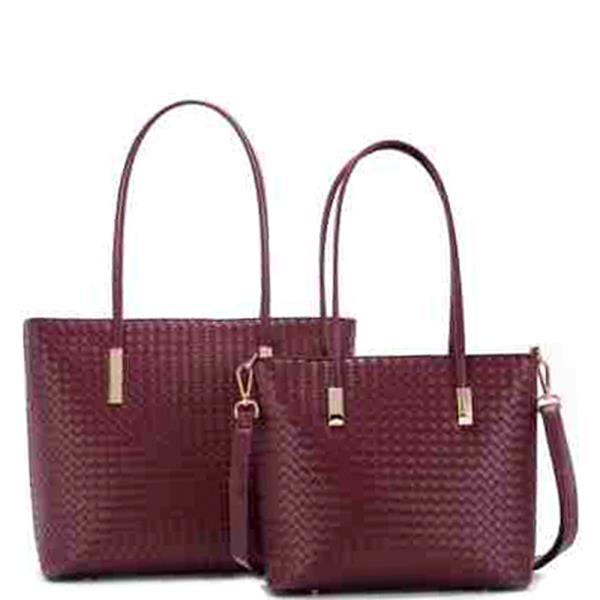 2IN1 WOVEN FASHION DESIGN TOTE W MATCHING BAG SET