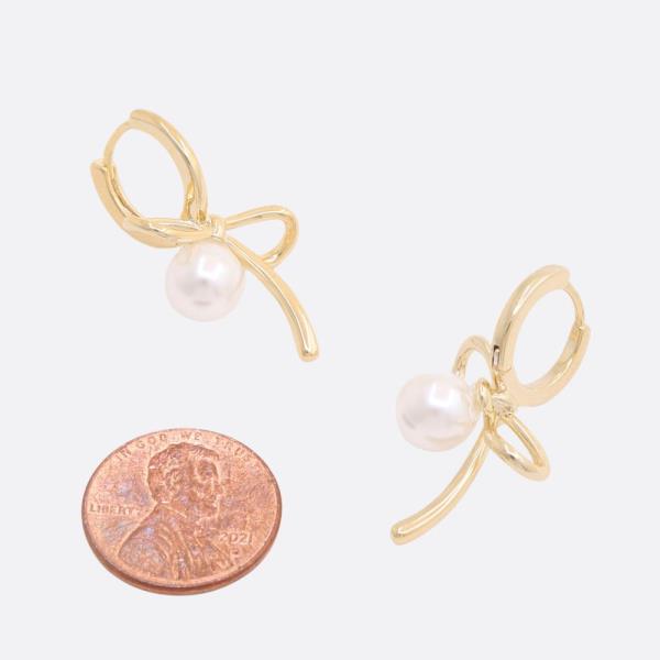 SODAJO PEARL BEAD BOW GOLD DIPPED EARRING