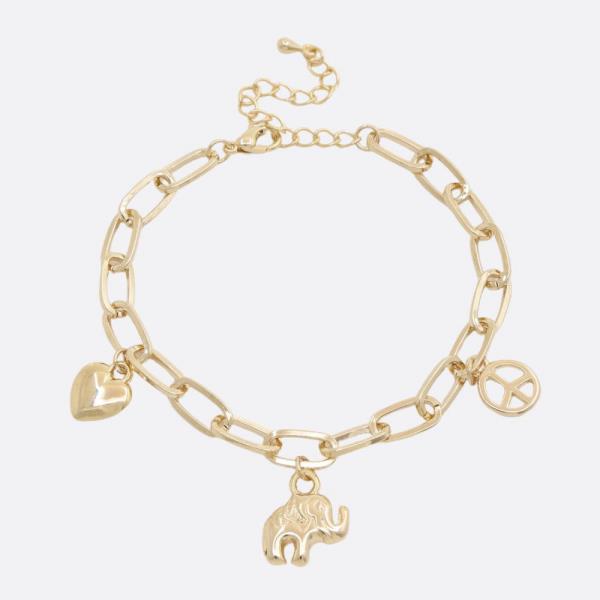 SODAJO ELEPHANT CHARM OVAL LINK GOLD DIPPED BRACELET