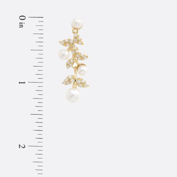 SODAJO CZ PEARL BEAD LEAF GOLD DIPPED EARRING