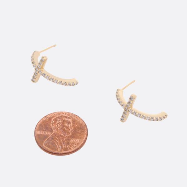 SODAJO CZ CURVE CROSS GOLD DIPPED EARRING