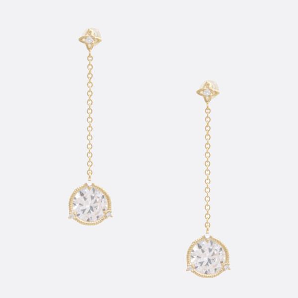 SODAJO CZ ROUND METAL DANGLE GOLD DIPPED  EARRING