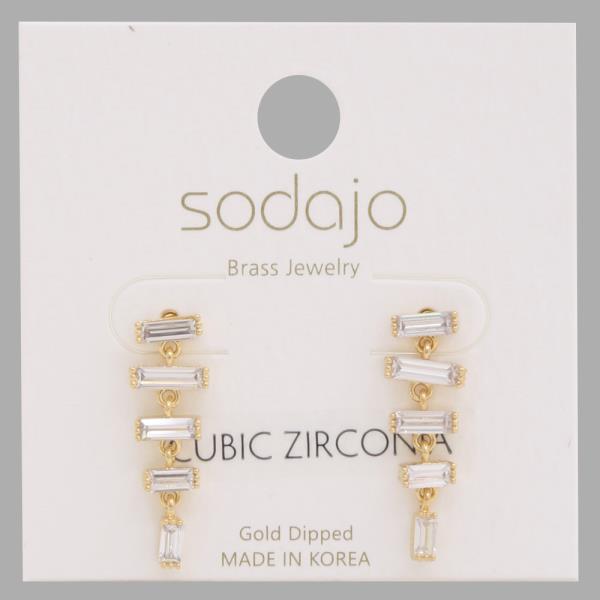 SODAJO CZ RECTANGLE LINK GOLD DIPPED EARRING