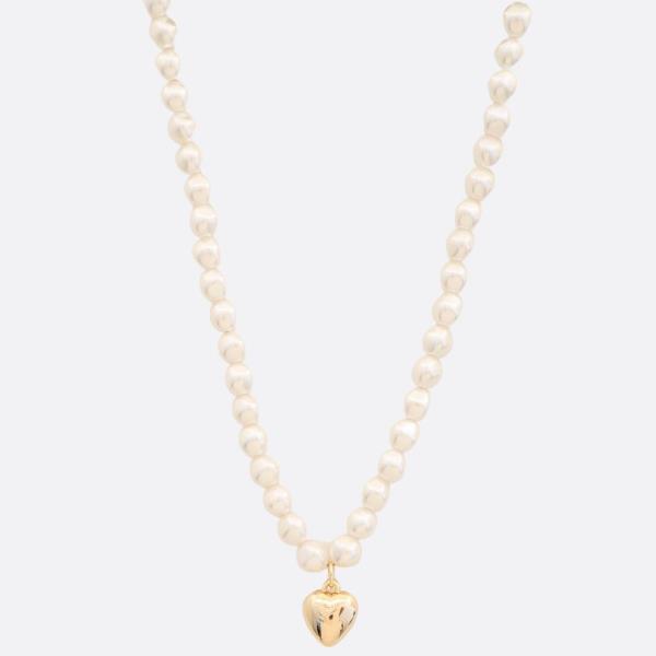 SODAJO PUFFY HEART PEARL BEAD GOLD DIPPED NECKLACE