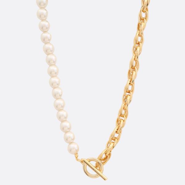 SODAJO TOGGLE CLASP PEARL BEAD OVAL LINK GOLD DIPPED NECKLACE