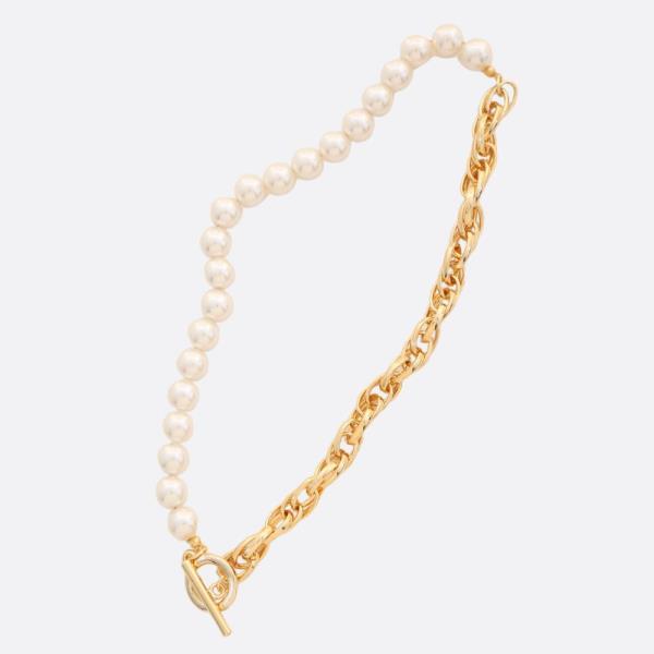 SODAJO TOGGLE CLASP PEARL BEAD OVAL LINK GOLD DIPPED NECKLACE