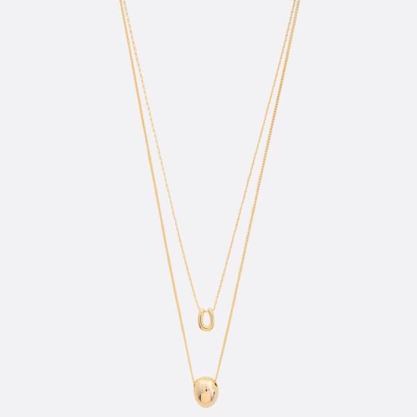 SODAJO OVAL U SHAPE CHARM LAYERED GOLD DIPPED NECKLACE