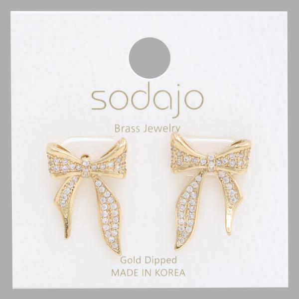 SODAJO CZ BOW RIBBON GOLD DIPPED EARRING