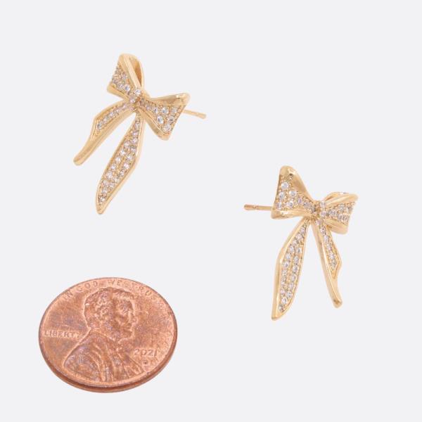 SODAJO CZ BOW RIBBON GOLD DIPPED EARRING