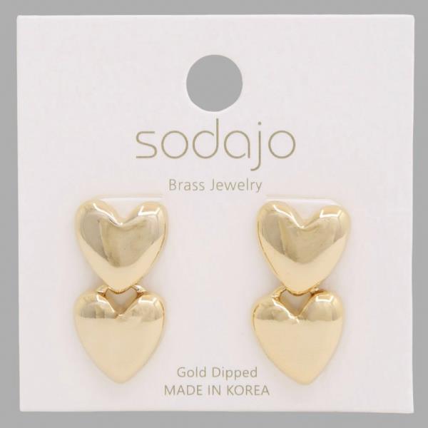 SODAJO DOUBLE HEART GOLD DIPPED EARRING