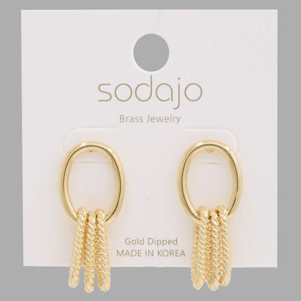 SODAJO BRAIDED OVAL DANGLE GOLD DIPPED EARRING