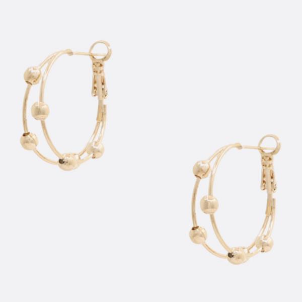 SODAJO DOUBLE HOOP BALL BEAD GOLD DIPPED EARRING