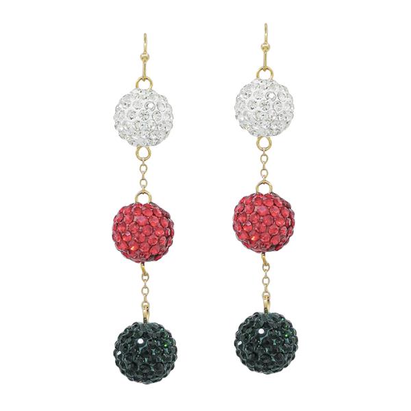 CHRISTMAS 3 DROP CHRISTMAS PAVE BALL EARRING