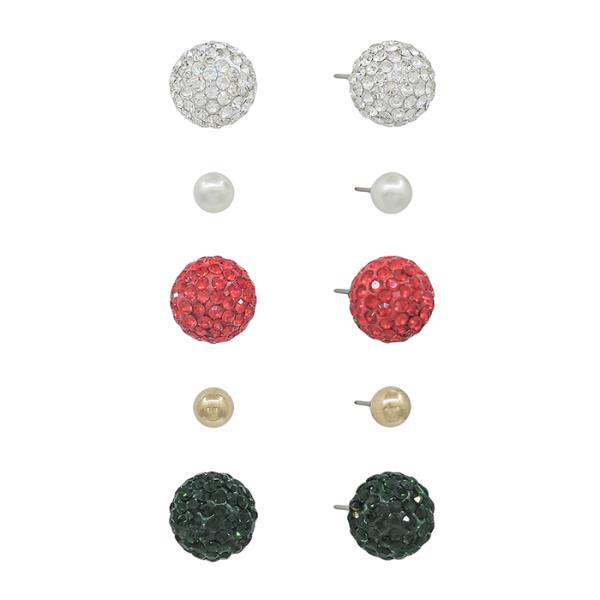 CHRISTMAS THEME 5 SET COLOR PAVE BALL EARRING