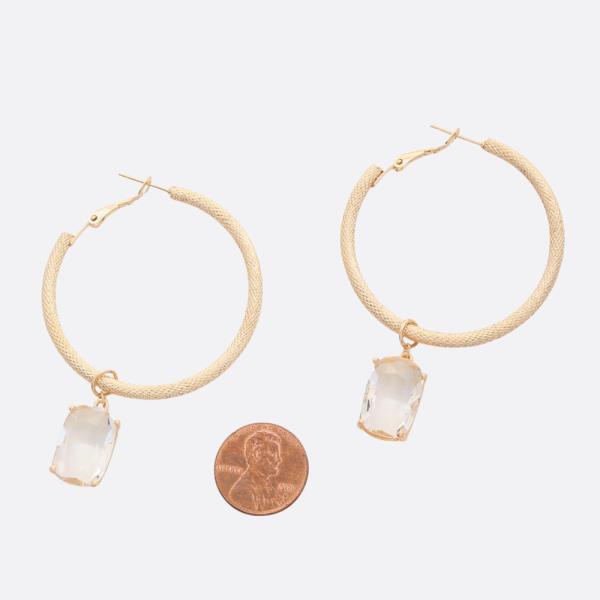 TEXTURED METAL HOOP WITH GLASS CHARM EARRING