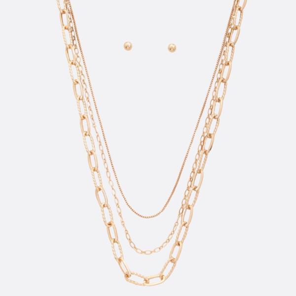 OVAL LINK LAYERED METAL NECKLACE