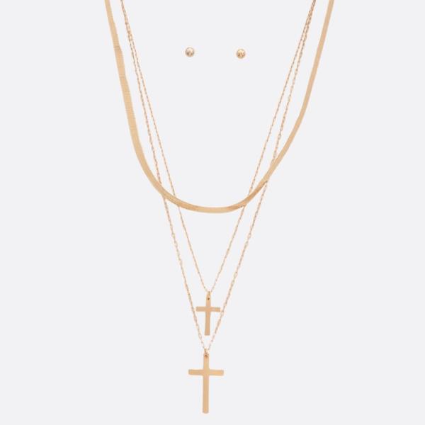 CROSS LAYERED METAL NECKLACE