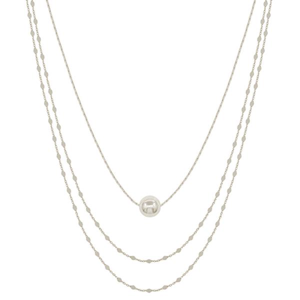 3 LAYER DIAMOND CUT CHAIN WITH 8MM BALL PENDANT SHORT NECKLACE