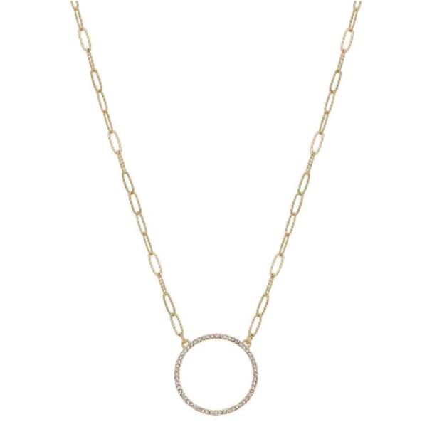 ROUND PAVE METAL PENDANT NECKLACE