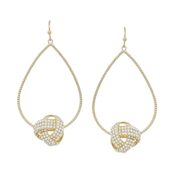 TEXTURED TEARDROP WIRE WITH PEARL KNOT EARRING