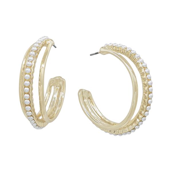 3 LAYERED PEARL ACCENT HOOP EARRING