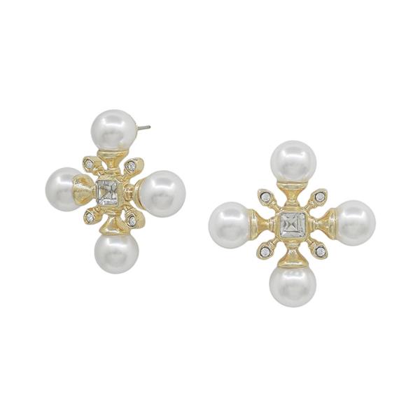 LARGE 4 PEARL CROSS SHAPE POST EARRING