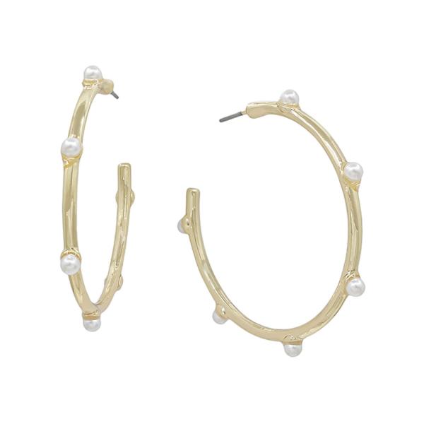 PEARL ACCENT METAL HOOP EARRING