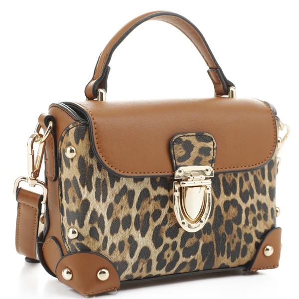 MODERN LEOPARD PRINTED HANDLE SATCHEL BAG