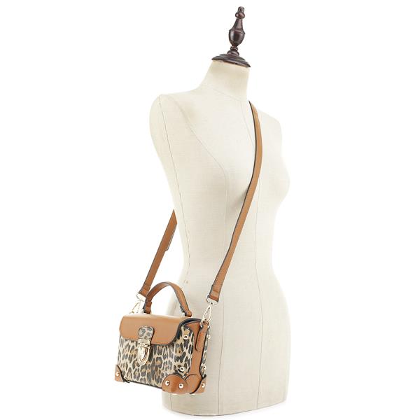 MODERN LEOPARD PRINTED HANDLE SATCHEL BAG