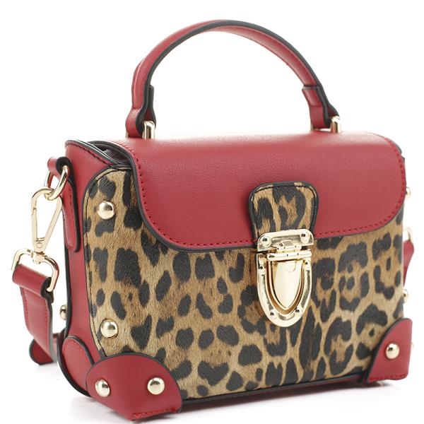 MODERN LEOPARD PRINTED HANDLE SATCHEL BAG