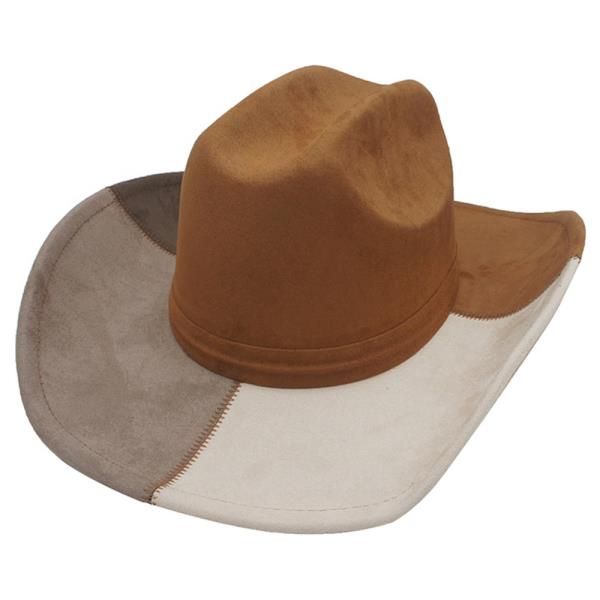 COLOR BLOCK FAUX SUEDE COWBOY HAT