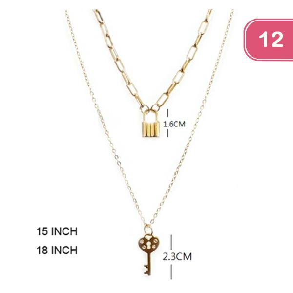 LOCK AND KEY LAYERED NECKLACE (12 UNITS)