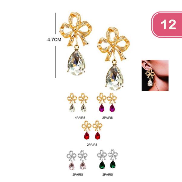 BOW RHINESTONE DANGLE EARRING (12 UNITS)