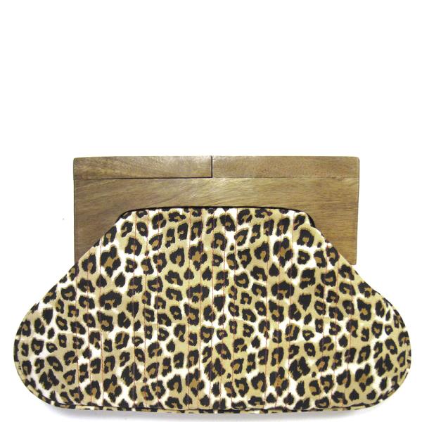 LEOPARD PATTERN WOOD CLUTCH BAG