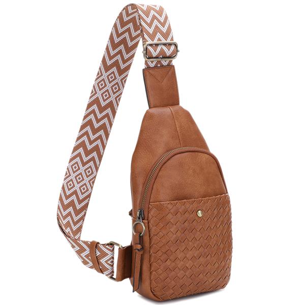 WOVEN SMOOTH DESIGN STRAP SLING CROSSBODY BAG