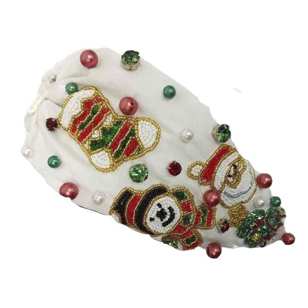 SEED BEAD CHRISTMAS SNOW SANTA SOCKS HEADBAND