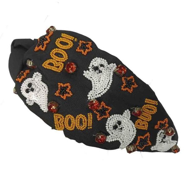 HALLOWEEN SEED BEAD BOO GHOST HEADBAND